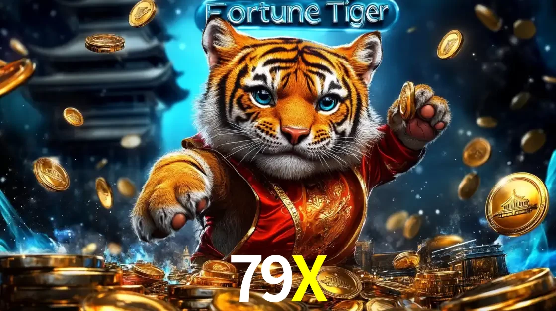 Imagem promocional do jogo de slot Fortune Tiger, com um tigre majestoso em traje tradicional cercado por uma fortuna em moedas de ouro, disponível agora no cassino 79X.